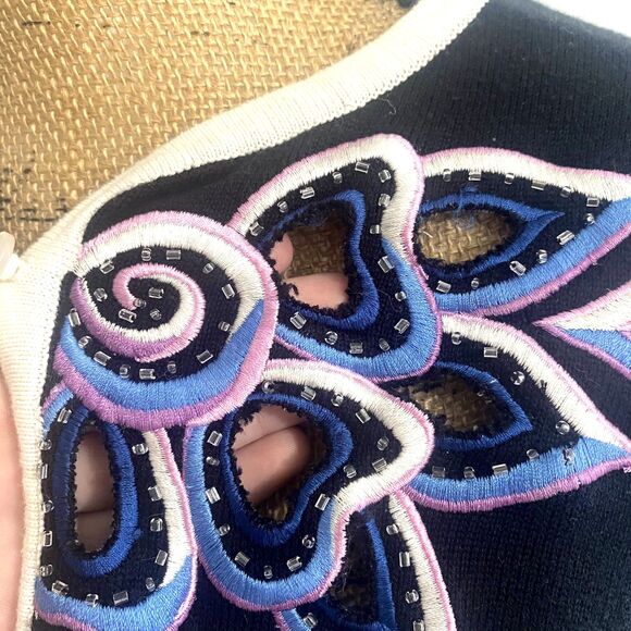 Bob‎ Mackie Wearable Art Floral Beaded Cardigan Black Button Size XS - Picture 2 of 5